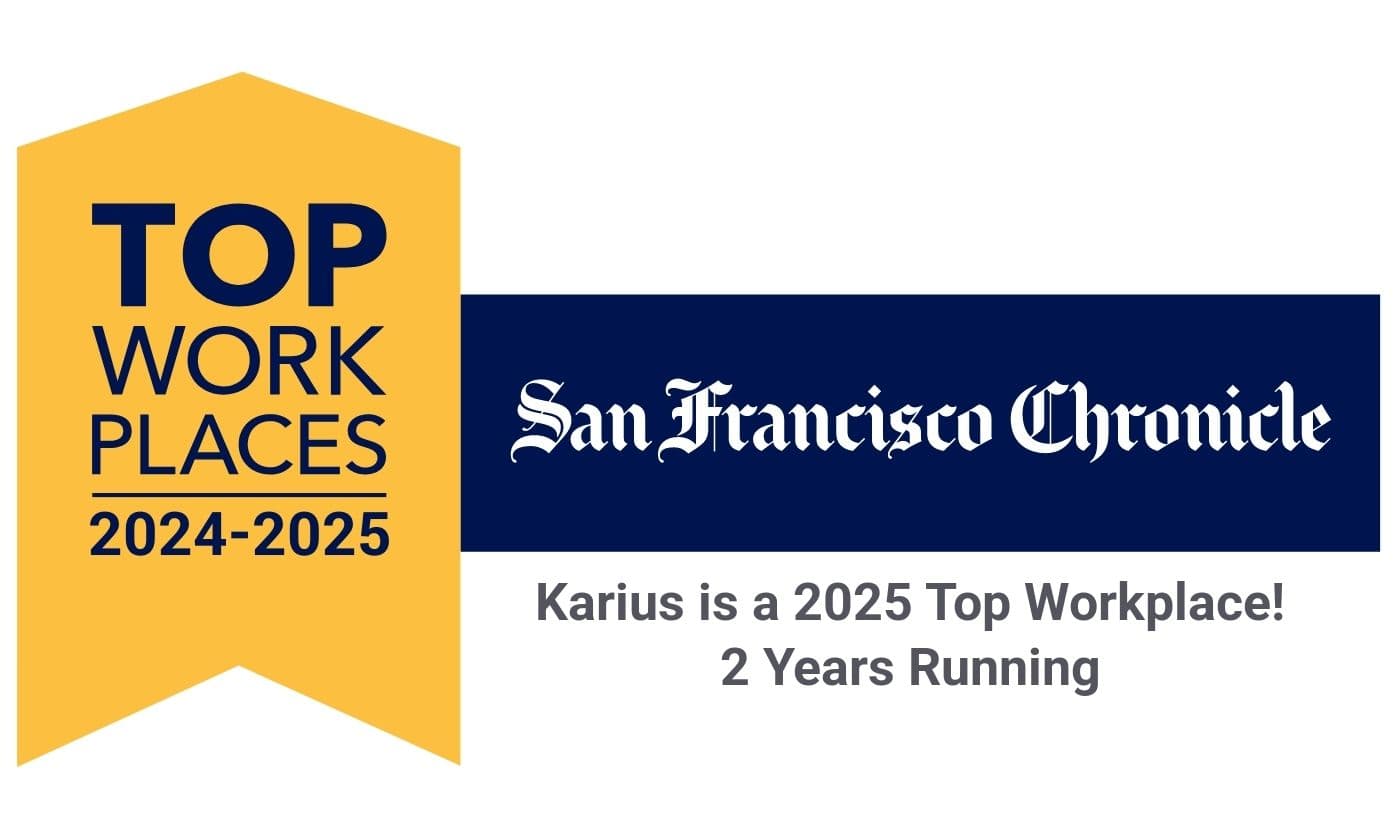 Top Workplaces 2025 award badge recognizing Karius as a leading life science employer